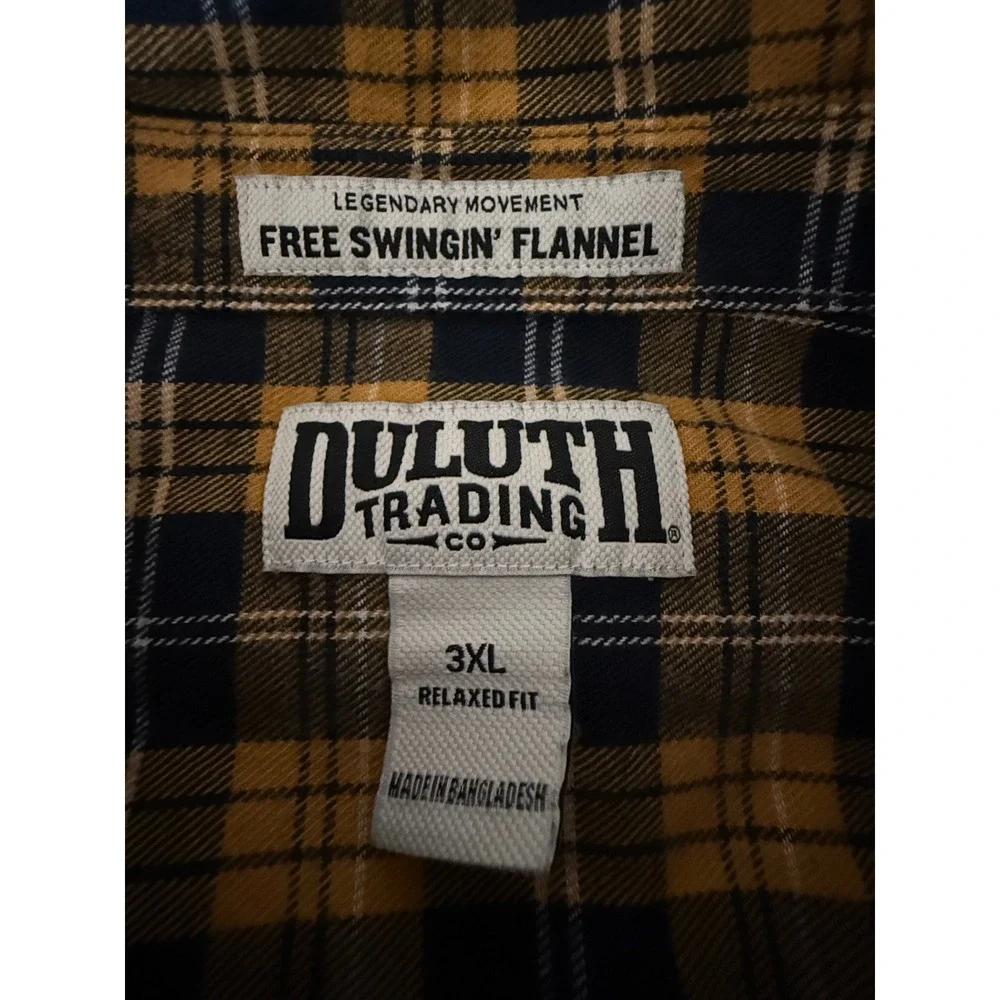 Duluth Trading Co Mens 3XL Relaxed Fit Free Swingin Flannel Shirt Yellow Plaid